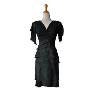 Adrianna Papell Black Women's Size 6 Flutter Sleeve Tiered Cocktail Dress